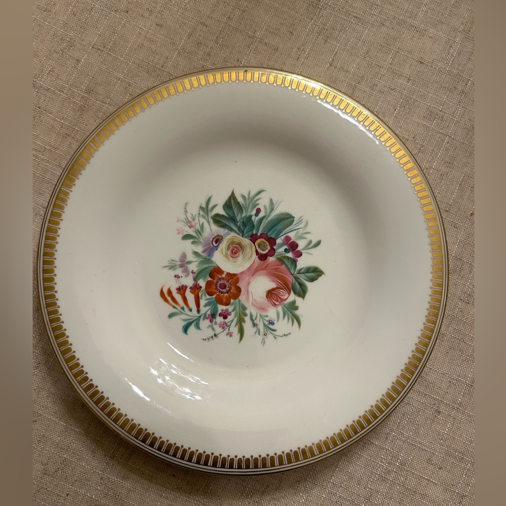 1800’s Rare Belleek Plate Ireland encrusted with Gold & Hand painted Flowers